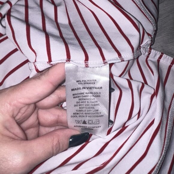 FootJoy Red White Stripe Pullover Collared Athletic Golf Shirt Size Large - Picture 9 of 9